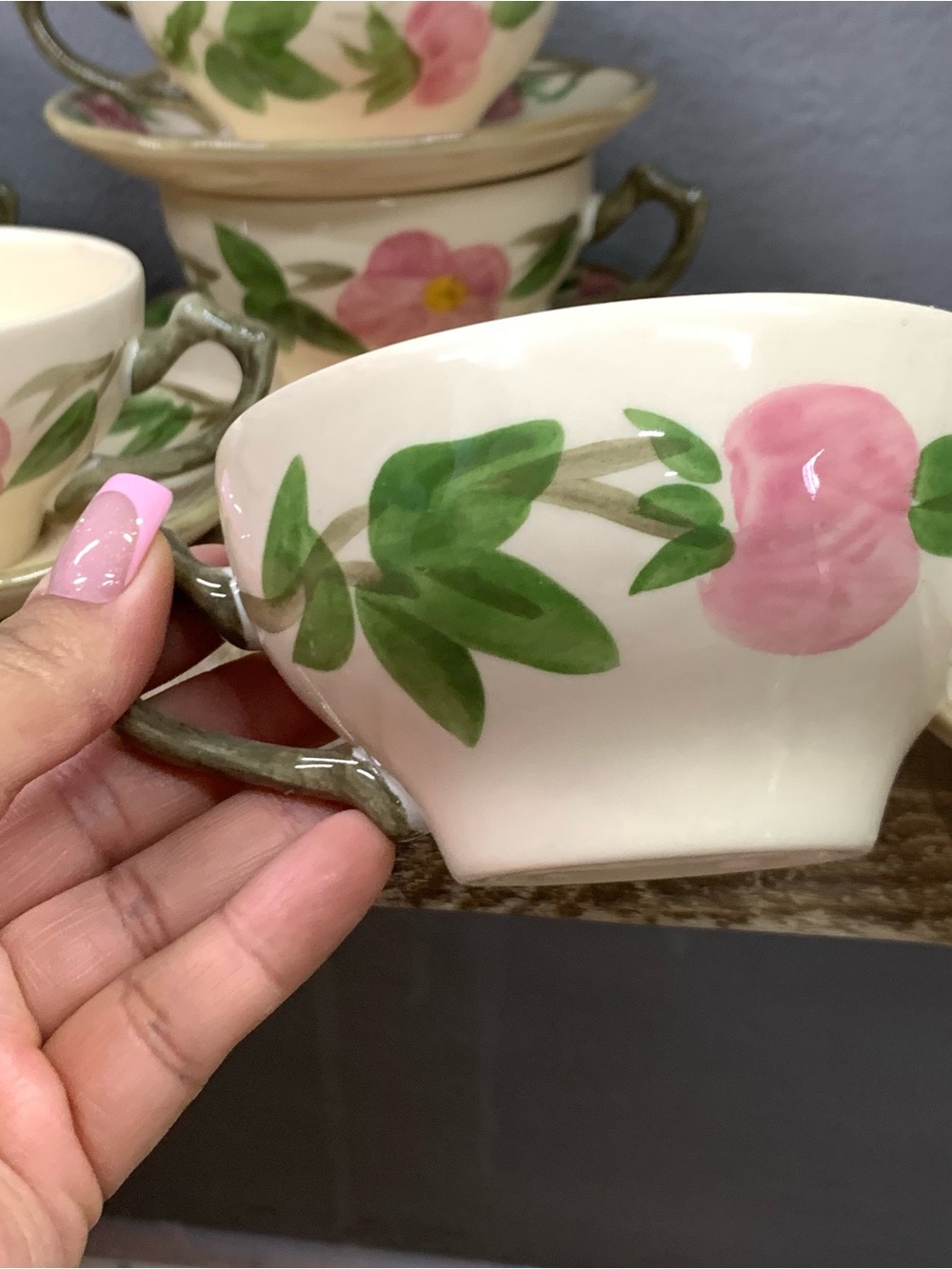 vintage Franciscan Desert Rose earthenware teacup and saucer set of 6